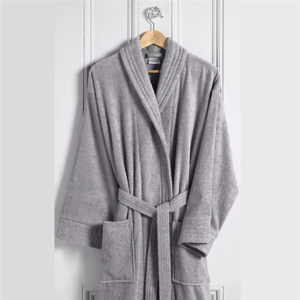 Classic Terry Cotton Bathrobe - Silver Grey 1 Classic Terry Cotton Bathrobe - Silver Grey
